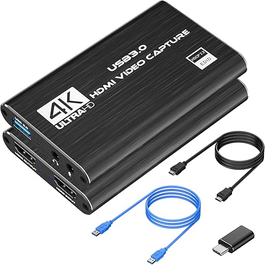 4K HDMI Video Capture Card, USB 3.0 1080P 60FPS, Switch Capture Card for Streaming, Gaming and Broadcasting, Works with Xbox Series X/S, Xbox One X/S, PS4, PS5, OBS, Camera, PC
