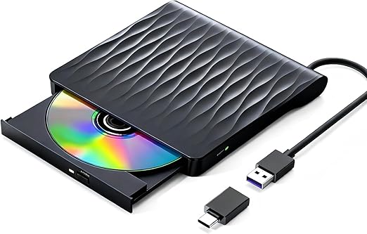 External DVD CD Drive External USB 3.0 & Type-C, 2025 Upgrade External DVD Drive for Laptop External CD/DVD Burner +/-RW for Desktop, Compatible with Windows 11/10/XP/8/7/Vista/Linux/MacOS